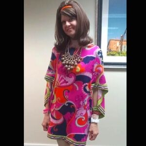 Trina Turk Floral Tunic Colorful Preppy Batwing Sleeve Oversize Womens Size XS